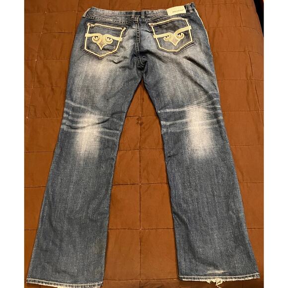 Affliction Other - Affliction Black Premium Ace Jeans Mens 40 Blue Washed Denim Straight Leg Biker